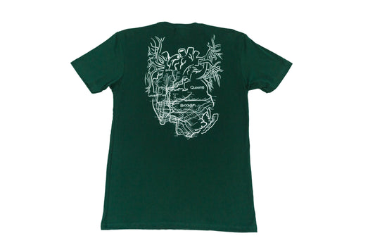 New York City Arteries screenprinted forest green tee