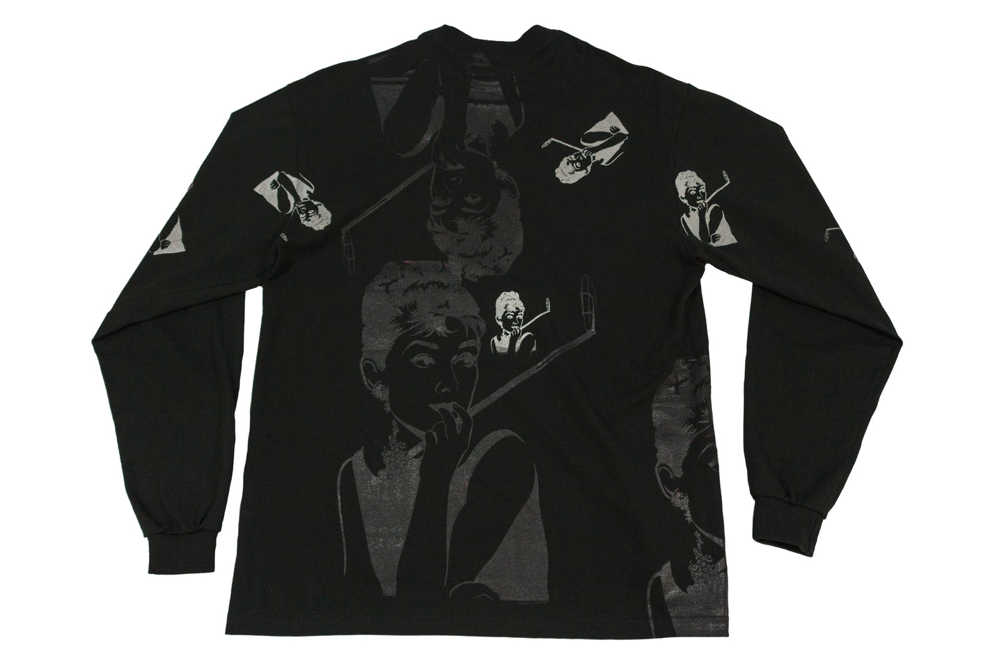 Selfies @ Tiffany's black & silver 1/1 screenprinted black 9.5 oz. 100% cotton long sleeve