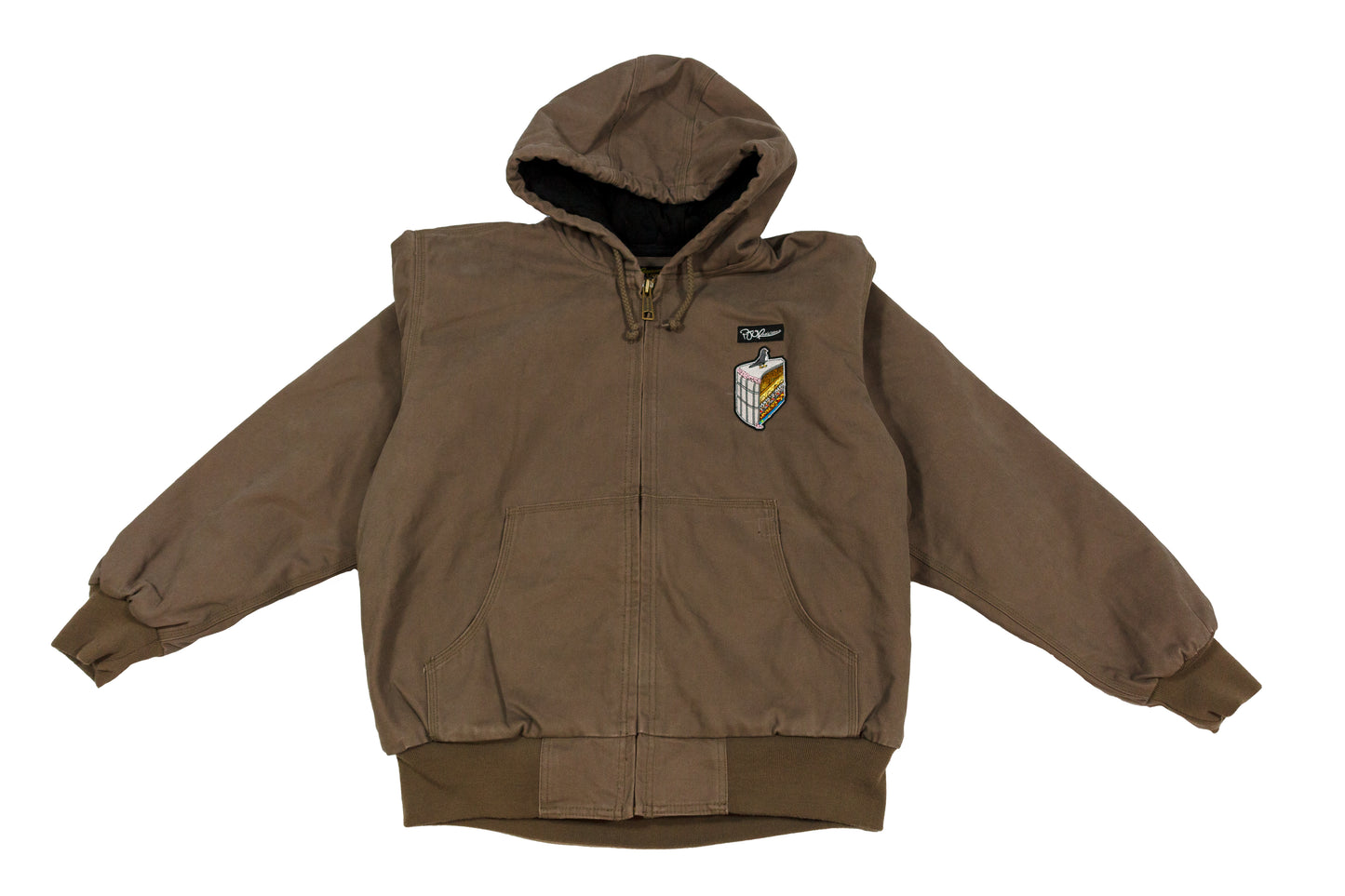 Layer Cake of New York embroidered brown highland heavyweight 100% cotton canvas 12 oz. metal zipper hooded weather resistant jacket