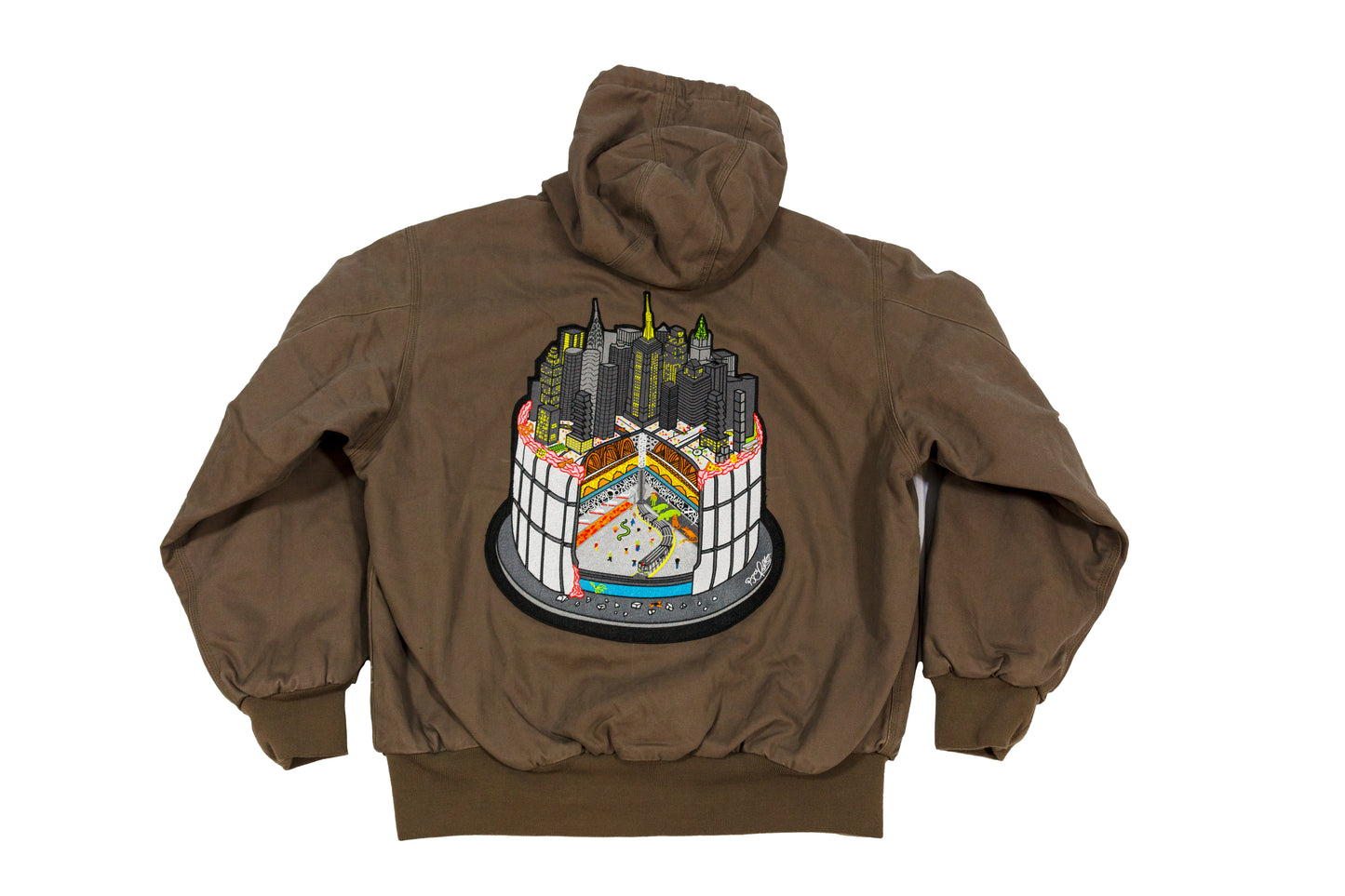 Layer Cake of New York embroidered brown highland heavyweight 100% cotton canvas 12 oz. metal zipper hooded weather resistant jacket