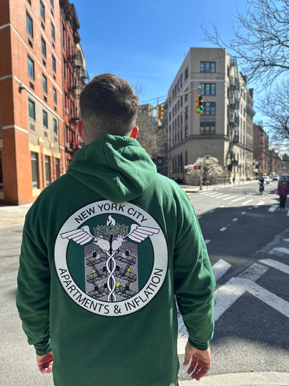 Apartments & Inflation Patch on Forest Green Hoodie