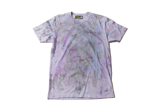A-Bombshell metallic silver 1/1 screenprinted tye die tee