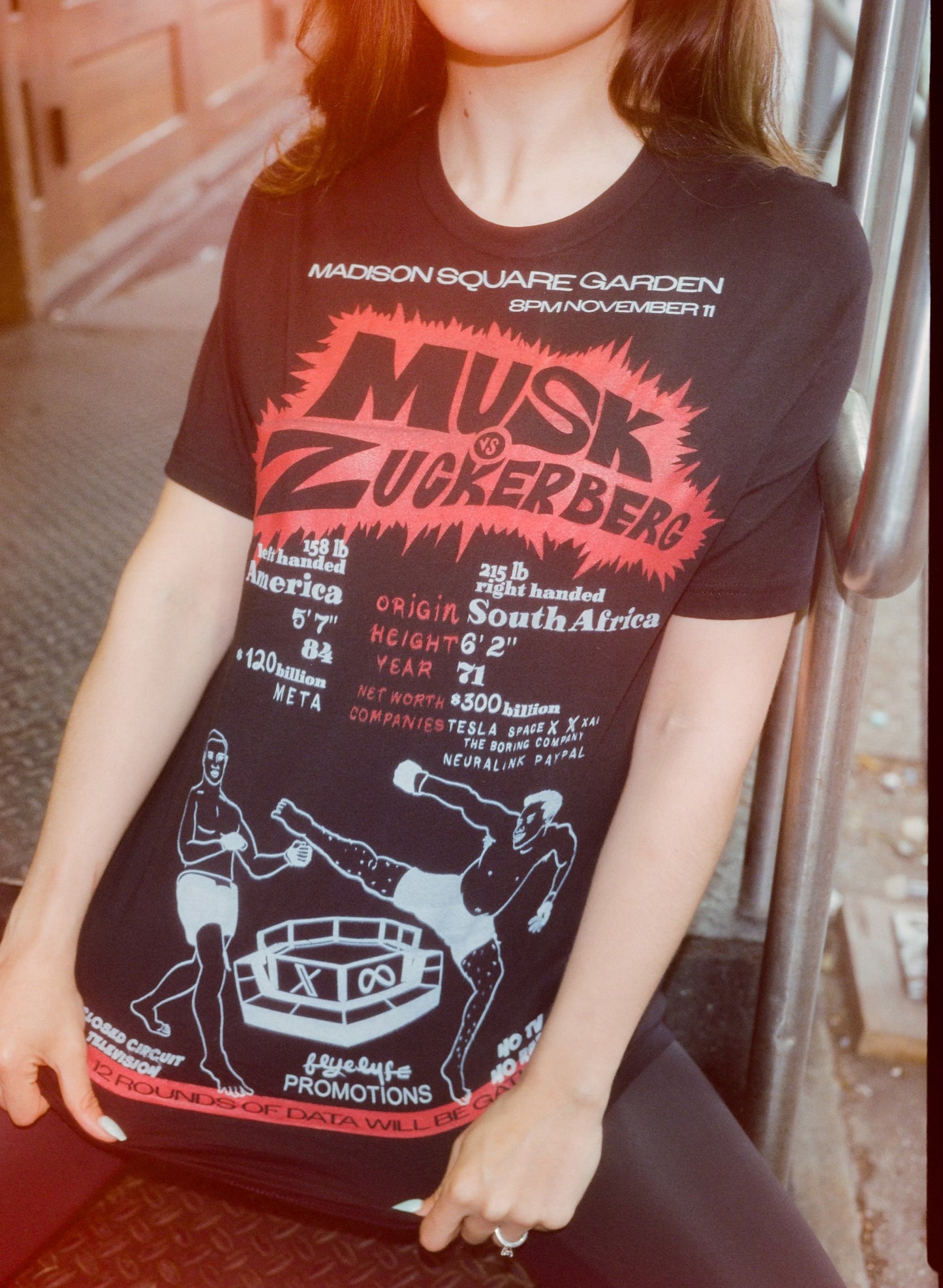 Musk vs. Zuckerberg Silk Screen on Black T-Shirt