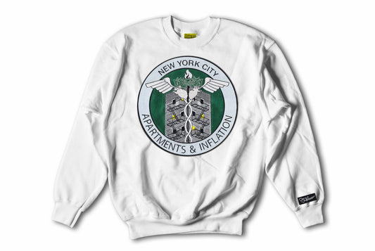 Apartments & Inflation Patch on White Crewneck