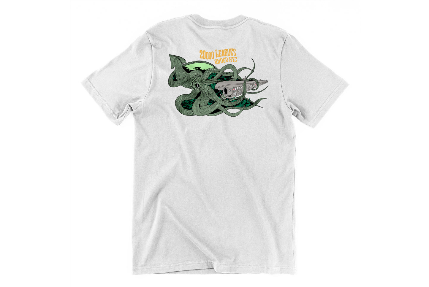 20,000 Leagues Under NYC heat pressed white tee