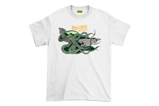 20,000 Leagues Under NYC heat pressed white tee