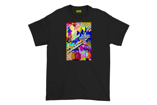 The Yellow Subway Line Heat Transfer on Black T-Shirt