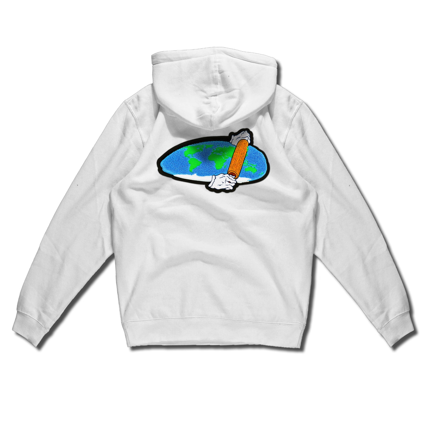 Flat Earth Theory hand sewn chenille pure white hoody