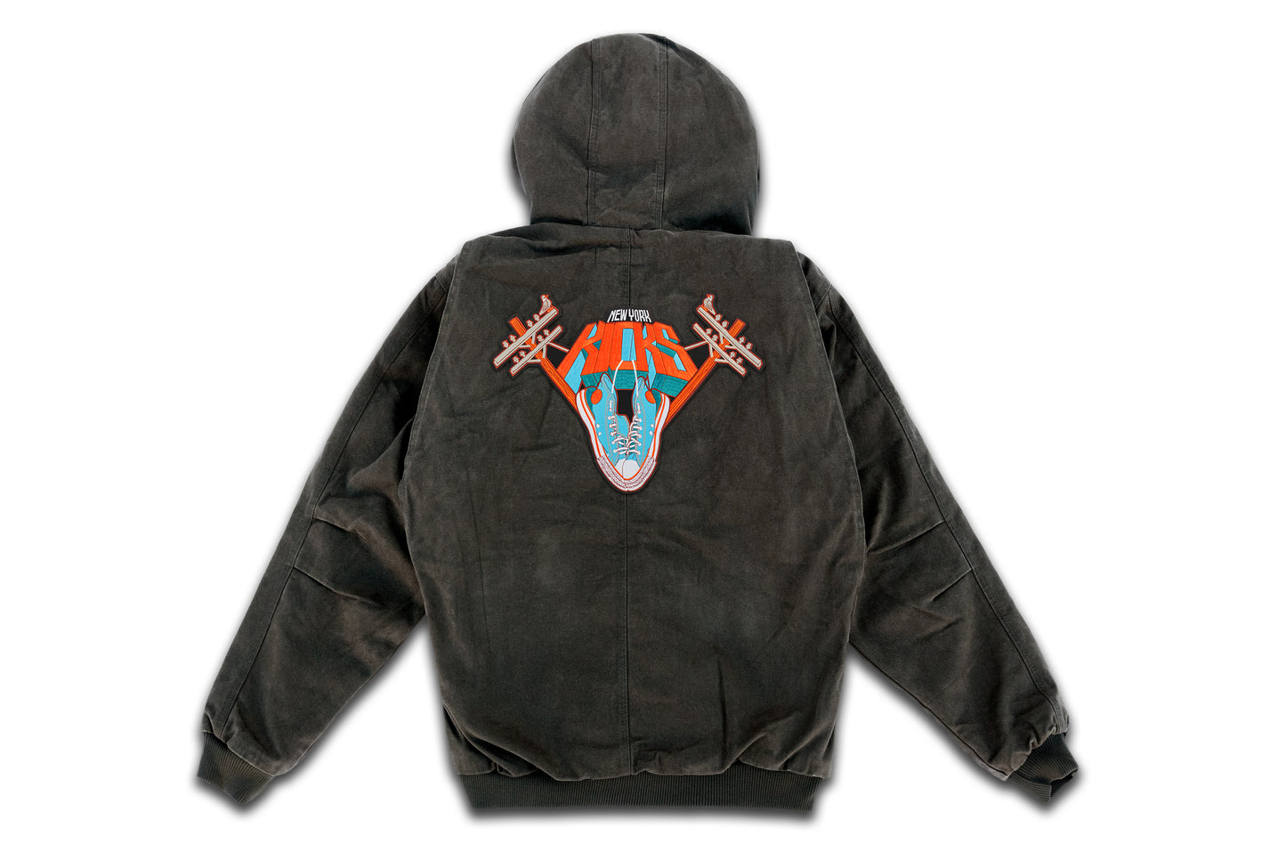 New York Kicks hand sewn embroidery black highland heavyweight metal zipper hooded weather resistant jacket