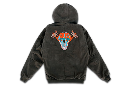 New York Kicks hand sewn embroidery black highland heavyweight metal zipper hooded weather resistant jacket