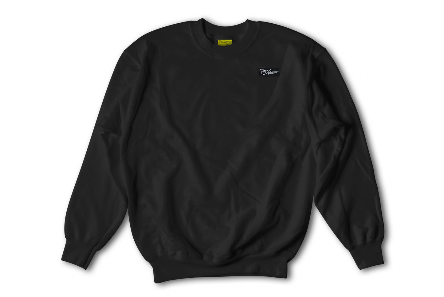 The Yellow Subway Line hand sewn embroidery jet black crewneck