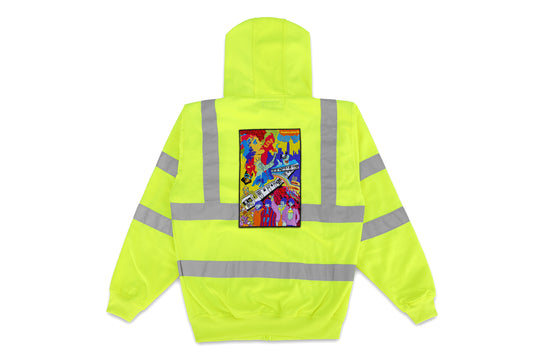 The Yellow Subway Line hand sewn embroidery hi-vis thermal hooded construction jacket