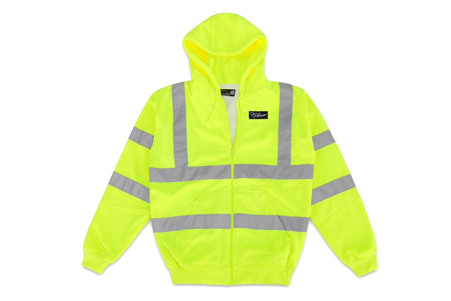 The Yellow Subway Line hand sewn embroidery hi-vis thermal hooded construction jacket