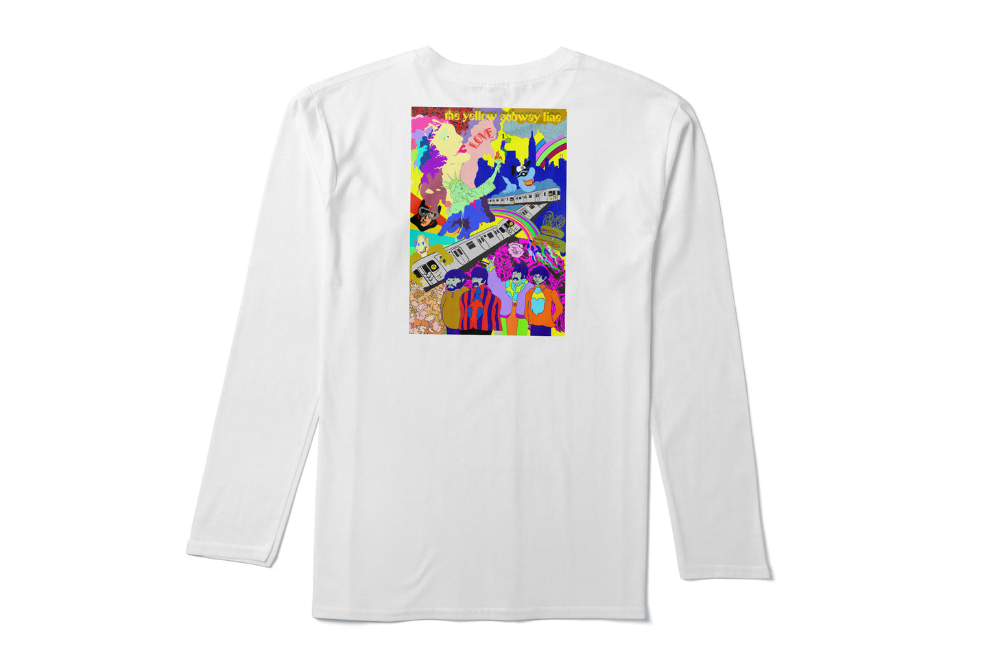 The Yellow Subway Line heat pressed long sleeve white tee