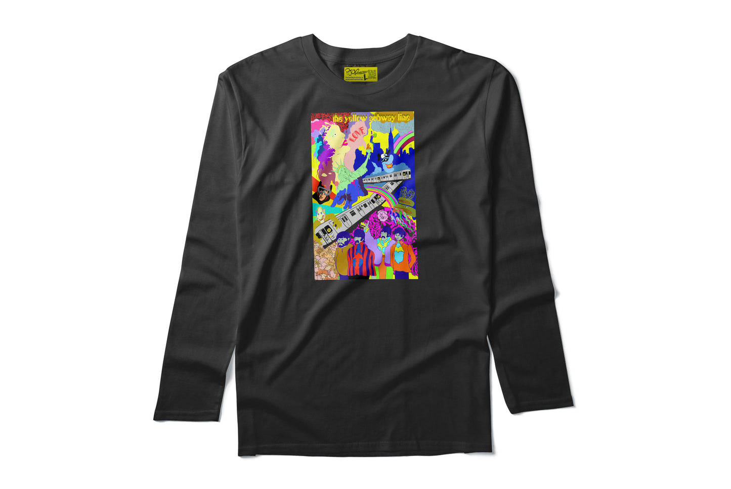The Yellow Subway Line heat pressed long sleeve black tee