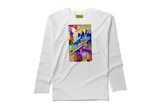 The Yellow Subway Line heat pressed long sleeve white tee
