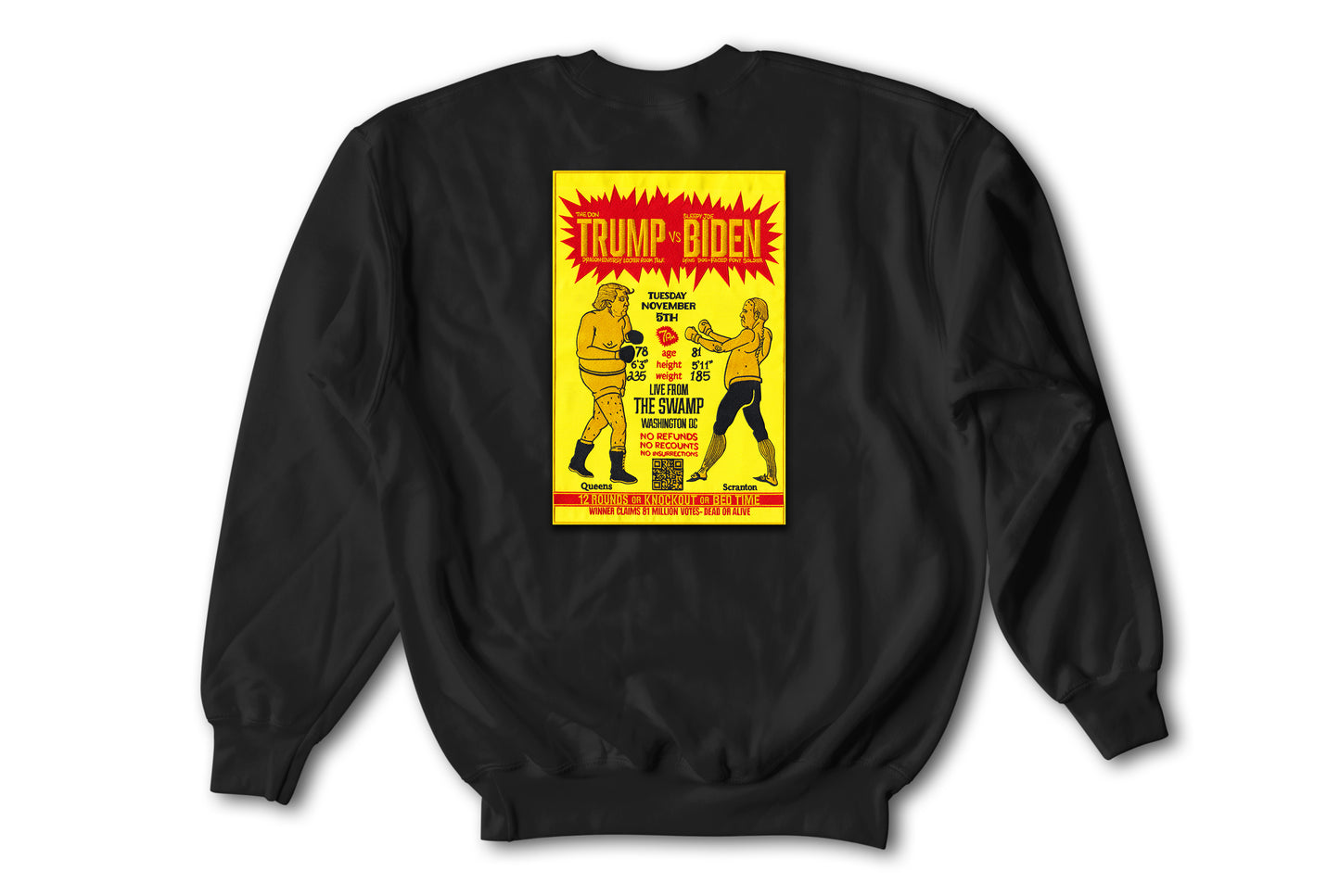 Trump vs. Biden hand sewn embroidery jet black crewneck