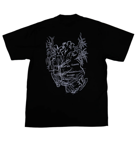 New York City Arteries screenprinted max heavyweight short sleeved black tee
