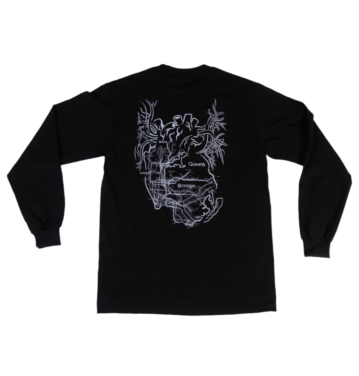 New York City Arteries screenprinted max heavyweight long sleeved black tee