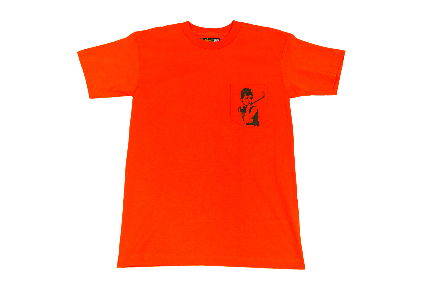 Selfie's at Tiffany's 5.4 oz. 100% USA cotton bright orange pocket tee