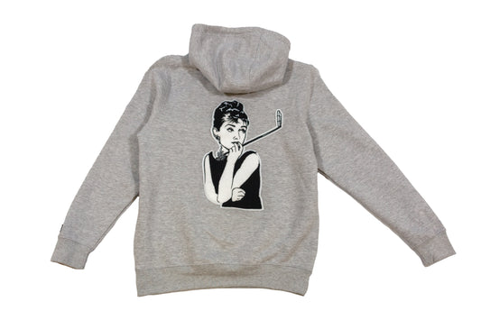 Selfies @ Tiffany's embroidered 10 oz. pullover heather grey hoody