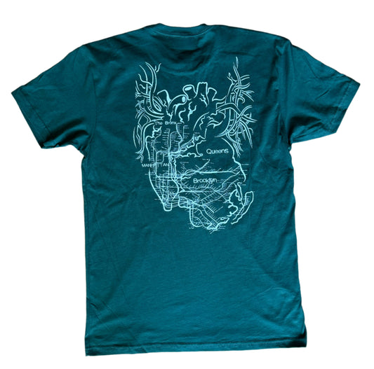 New York City Arteries screenprinted forest green tee