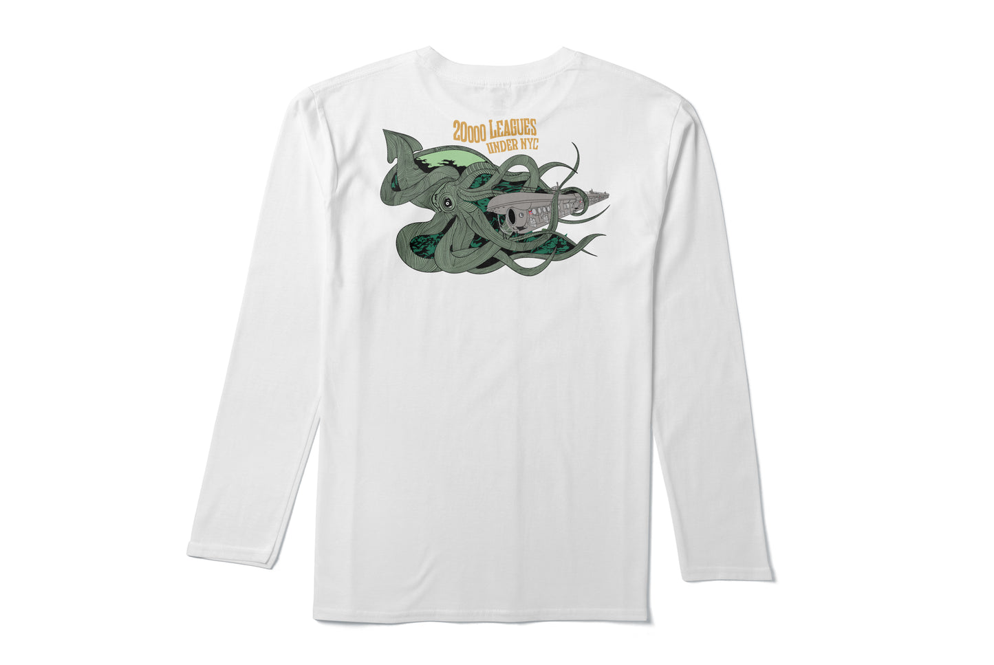 20,000 Leagues Under NYC Heat Transfer on White Long Sleeve Shirt
