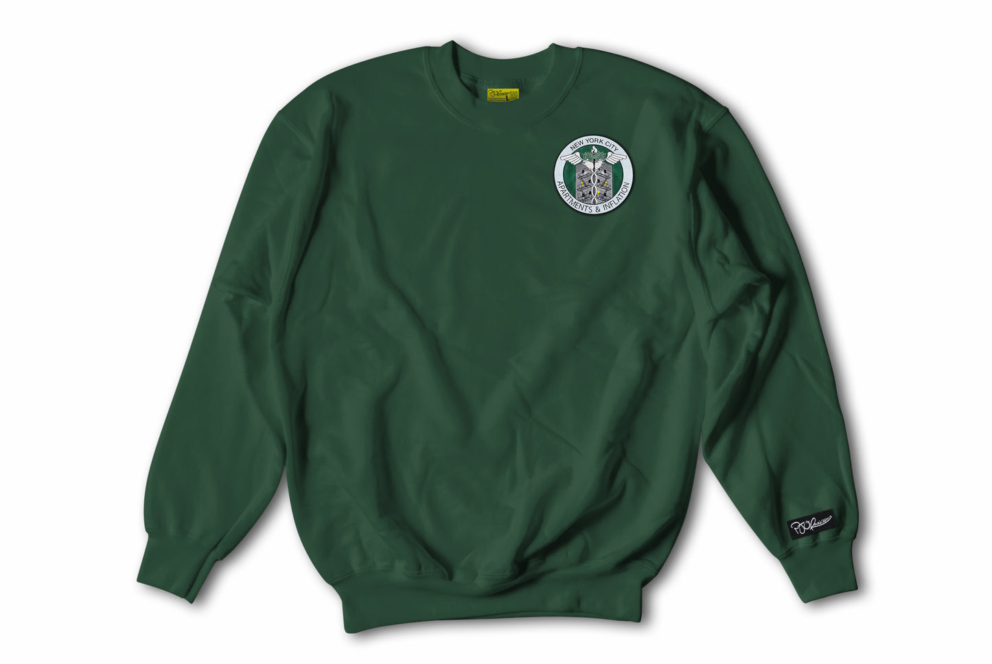 Apartments & Inflation Patch on Forest Green Crewneck