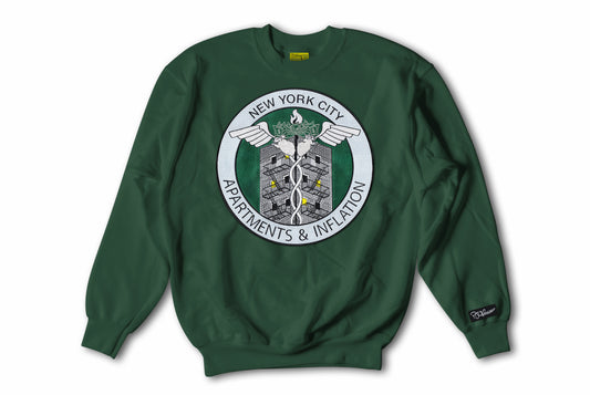 Apartments & Inflation Patch on Forest Green Crewneck
