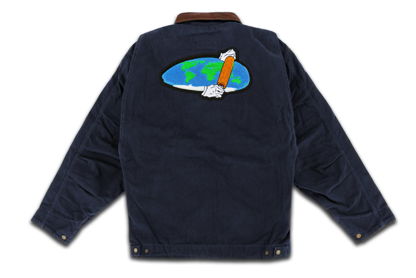 Flat Earth Theory Patch on Gasoline Jacket