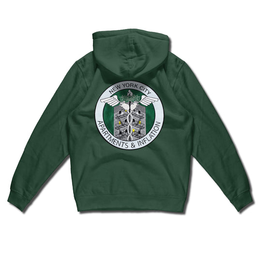 Apartments & Inflation Patch on Forest Green Hoodie