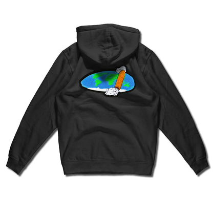 Flat Earth Theory Patch on Black Hoodie