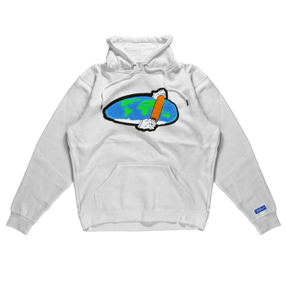 Flat Earth Theory Patch on White Hoodie