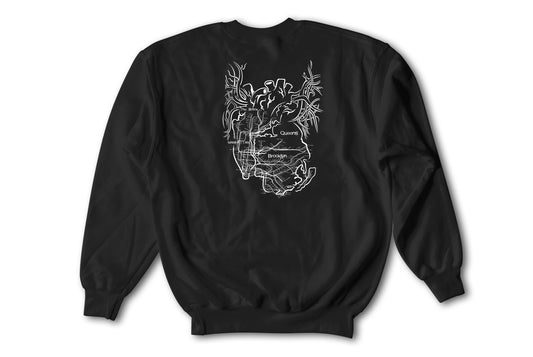 New York City Arteries screenprinted jet black crewneck