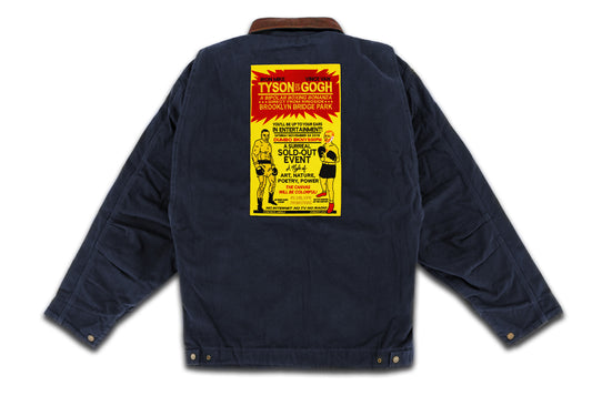 Tyson vs. van Gogh hand sewn embroidery navy gasoline jacket with metal zipper & brown collar
