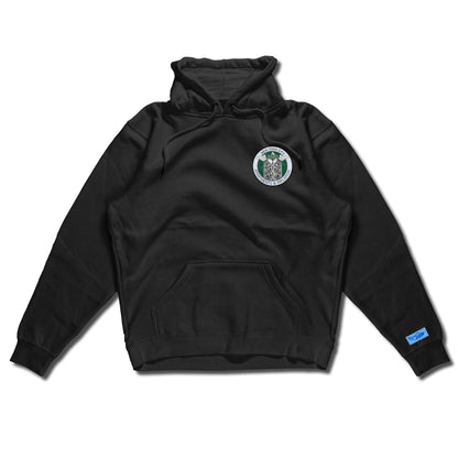 New York City Apartments & Inflation hand sewn embroidery on 10 oz. pullover hoody