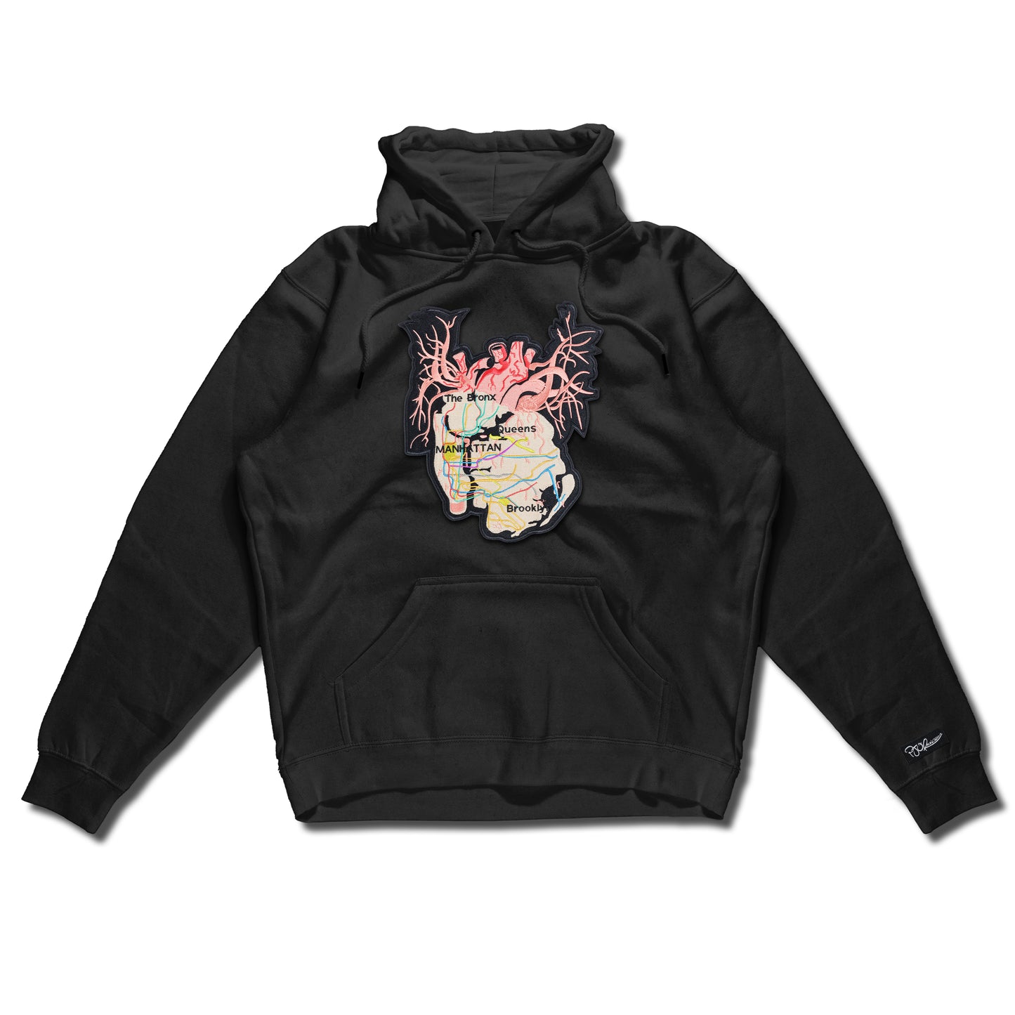 New York City Arteries hand sewn embroidery on pullover hoody