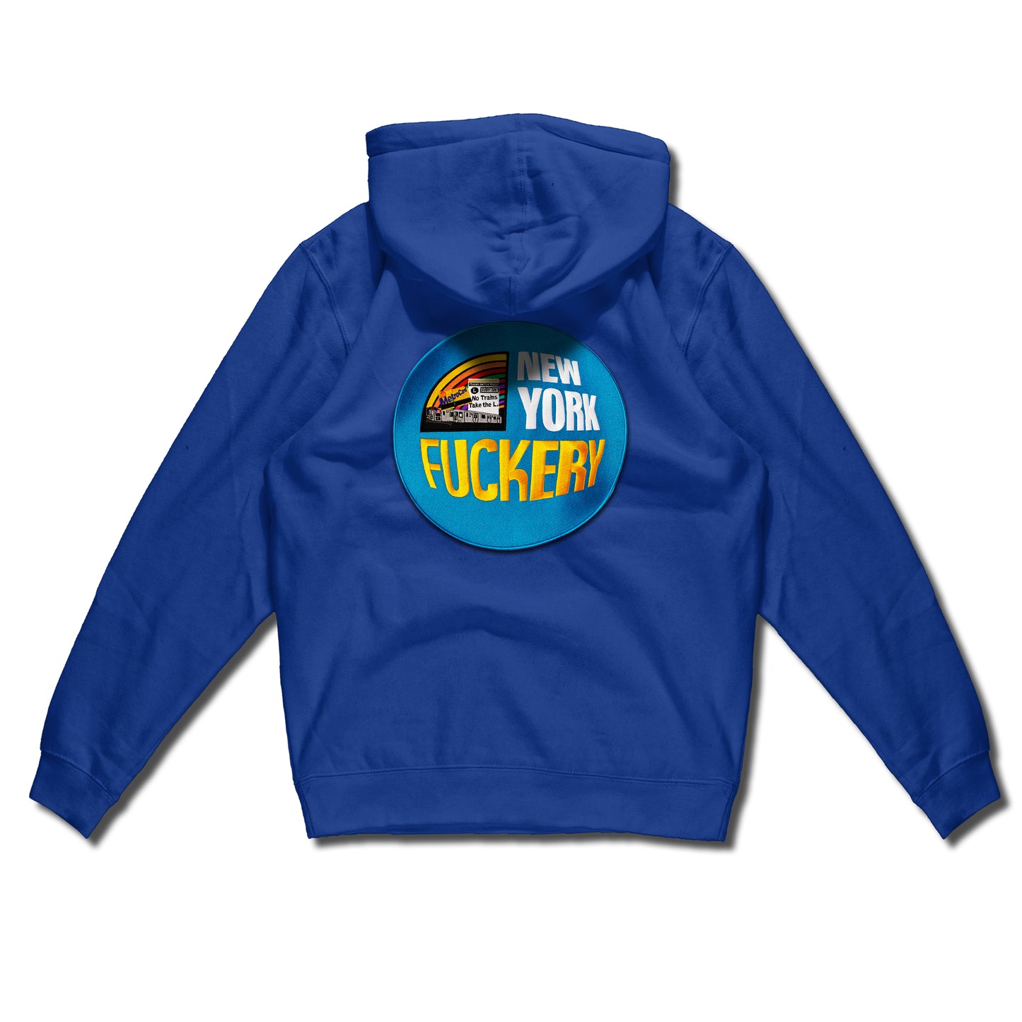 New York Fuckery hand sewn embroidery on pullover hoody