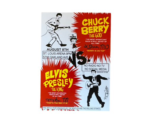 Chuck Berry vs Elvis Presley post card