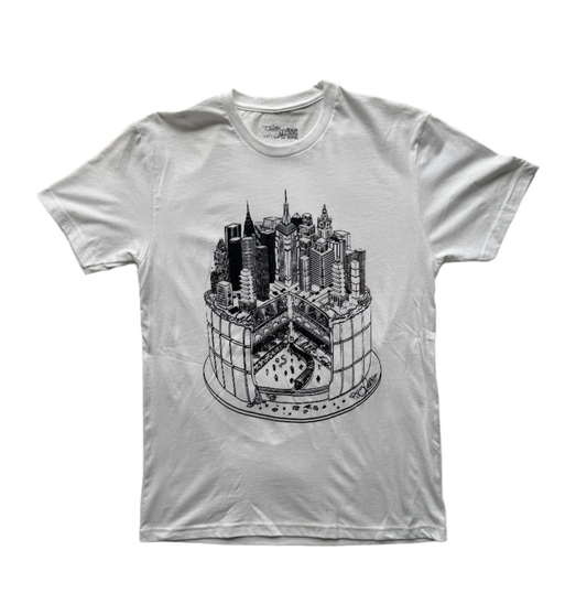 Layer Cake of New York screenprinted creme/white tee